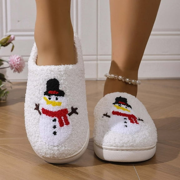Snowman Slippers Fuzzy House Slippers for Women and Men Xmas Slippers Festive Christmas Design