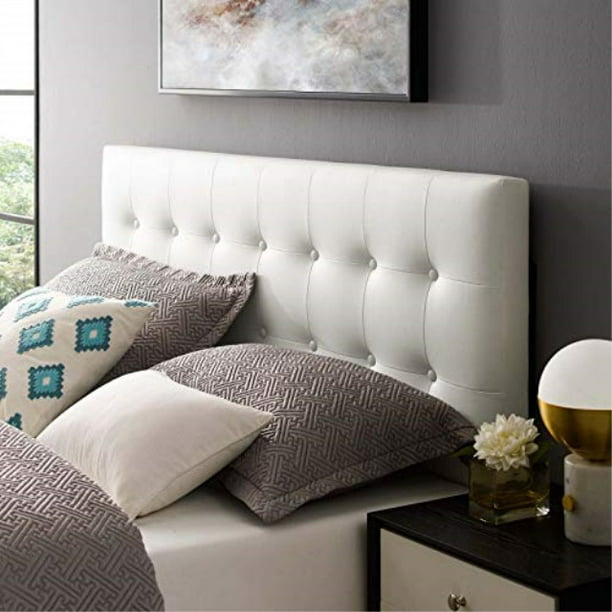 Modway Emily Tufted On Faux Leather, White Leather Quilted Headboard