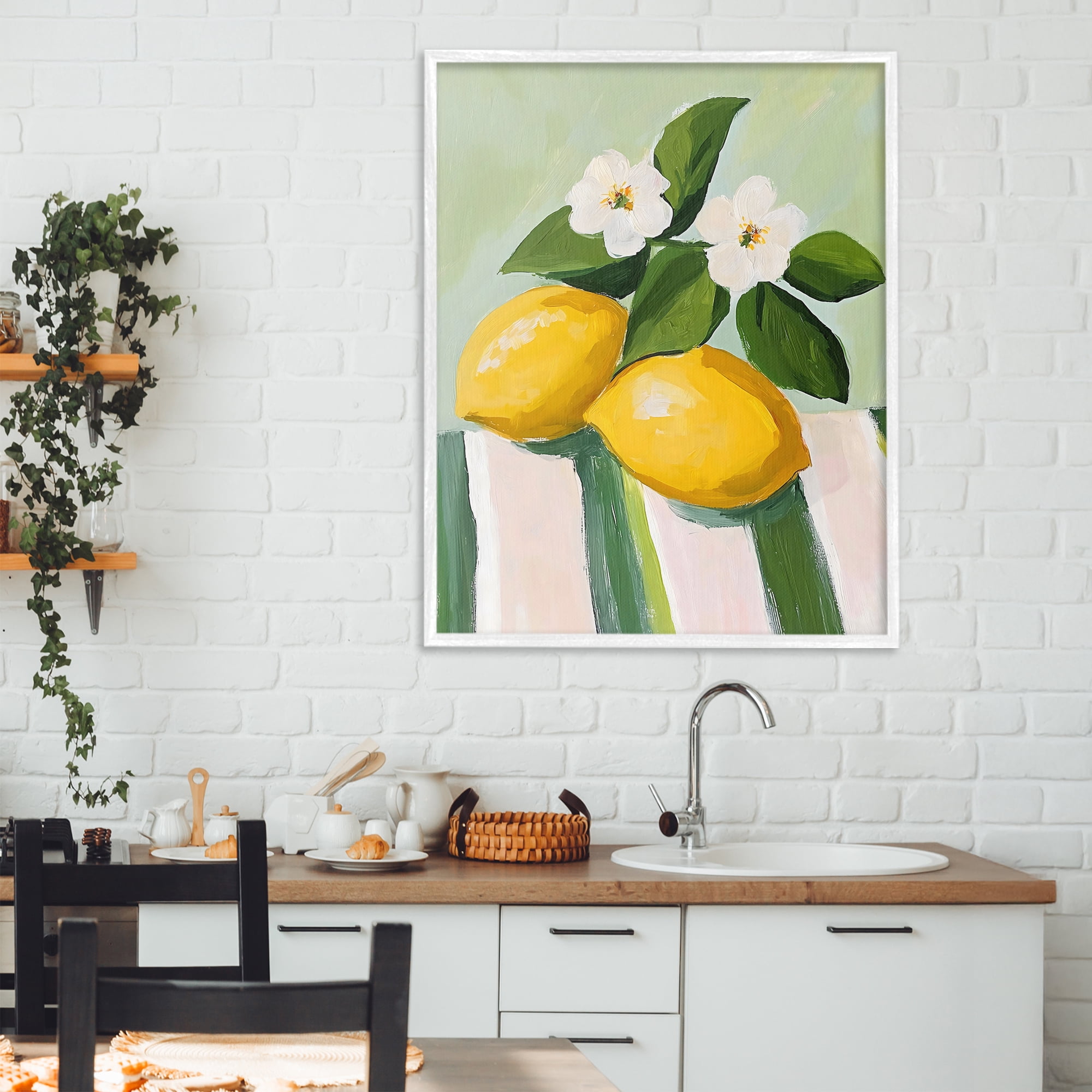Stupell Industries Lemons And Daisies on Tablecloth White Framed Giclee Art, design by The Prints Vibe