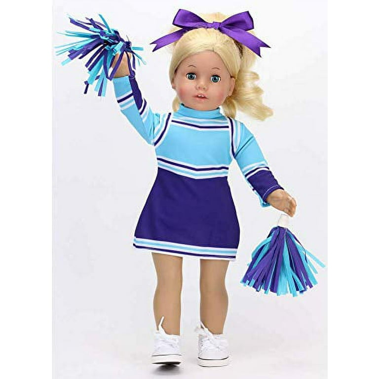 Sophia's - 18 Doll - Cheerleader Dress, Pom-pom & Hair Bow Set -  Aqua/Purple