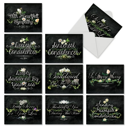 M6478SRB CHALK AND ROSES - CONDOLENCE' 10 Assorted Sorry Cards Featuring Scripted Sentiments of Sorrow on a Chalkboard with Floral Images with Envelopes by The Best Card (Best Carrom Board Company)