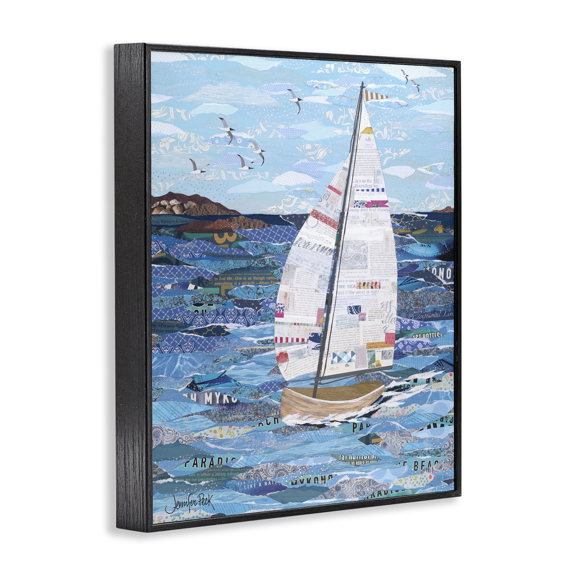 Stupell Industries Collaged Sailboat Scene Transportation Painting Black Framed Art Print Wall Art, 24 x 30