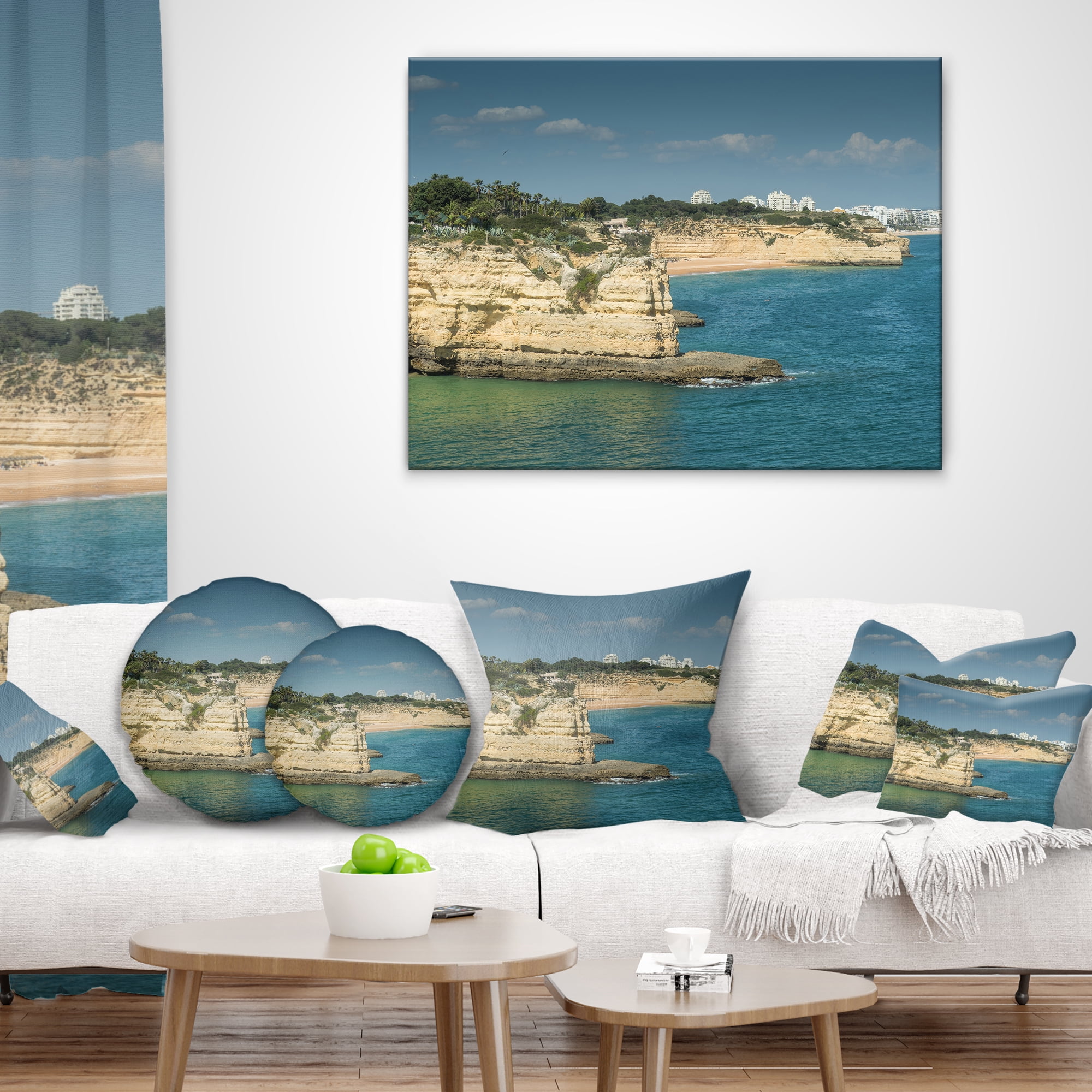Designart Armacao de Pera Algarve Beach - Seascape Throw Pillow - 16x16