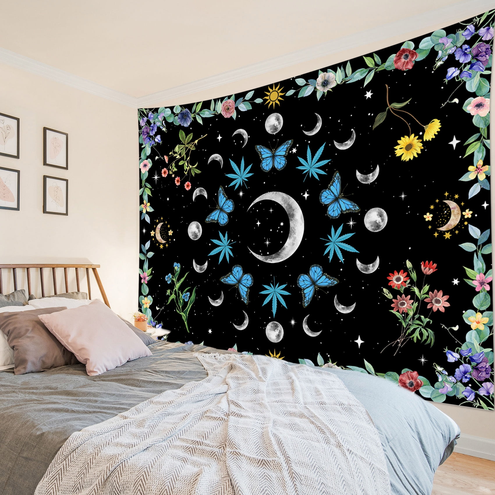 Hanging tapestry over bed sales
