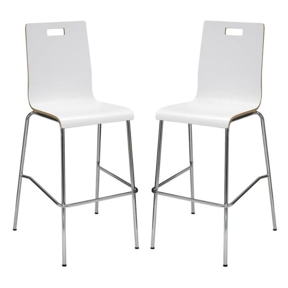 Home Square 30" Stylish Laminate Bentwood Bar Stool in White - Set of 2