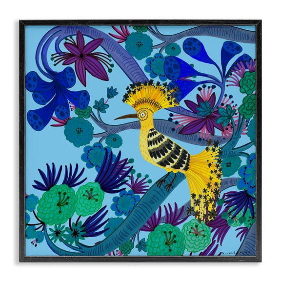 Stupell Industries Eclectic Whimsical Yellow Bird & Flowers Black Framed Giclee Art, 12 x 12, by Kay Widdowson