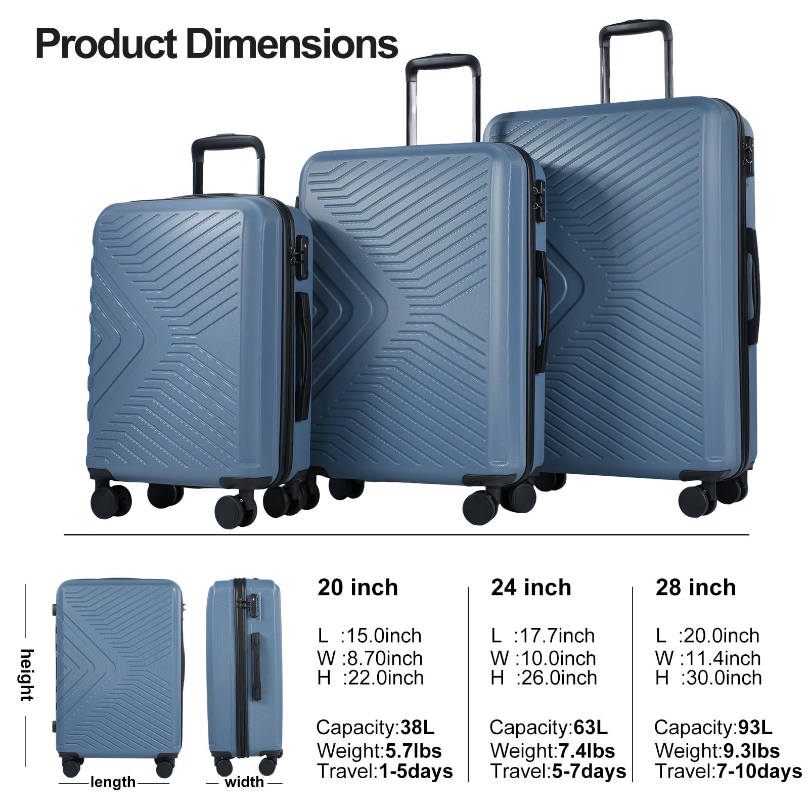 Travelhouse Luggage Set 3 Piece Hardshell Spinner Suitcase with