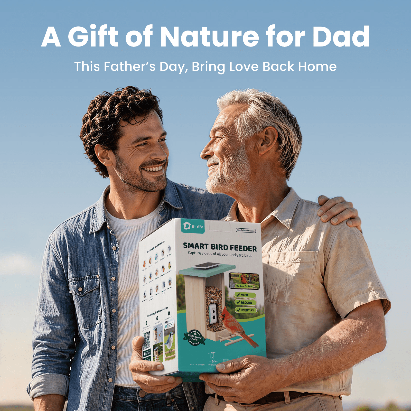 Birdfy Smart Bird Feeder with Camera, AI Identify 6000+ Species, Solar Powered,Eco-friendly Wooden, Ideal Gift, Cyan