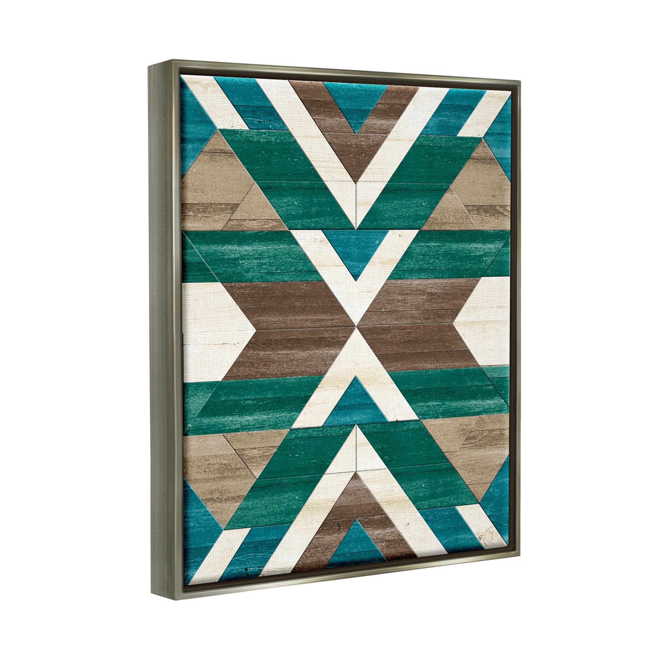 Green Aztec Geometric Pattern Abstract Graphic Art Luster Gray Framed Art Print Wall Art