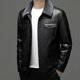 thumbnail image 3 of Abrigo de invierno de cuero para hombre, chaqueta con cuello de piel de cordero desmontable y solapa, para ocio y abrigado, 3 of 4