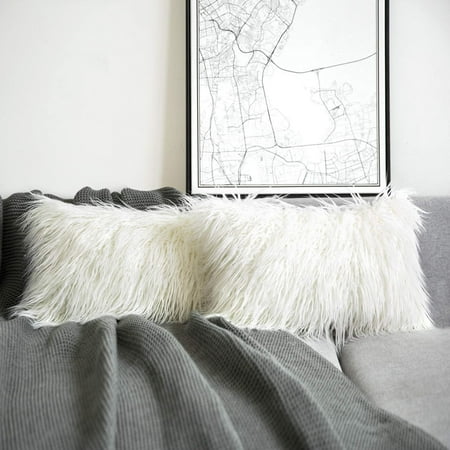 White Fur Phantoscope Merino Style Luxury Faux Fur Series Decorative Throw Pillow, 12