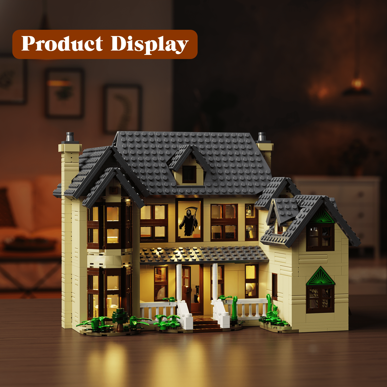 Ghostface House Building Block Sets Halloween Horror Haunted Mansion Architecture Gift for Kids 8+ and Adults