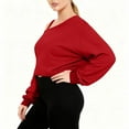 thumbnail image 4 of cocolona Womens Off The Shoulder Cropped Sweatshirt Fall Winter Solid Color Long Sleeve Shirts Fashion Casual Loose Pullover Tops, 4 of 7