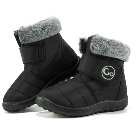 

Boys Girls Boots Winter Boot Faux Fur Lined Toddler Snow Boots Non Slip Waterproof Ankle Booties Convenient Little Kids Hook and Loop Outdoor Walking Hiking Shoes