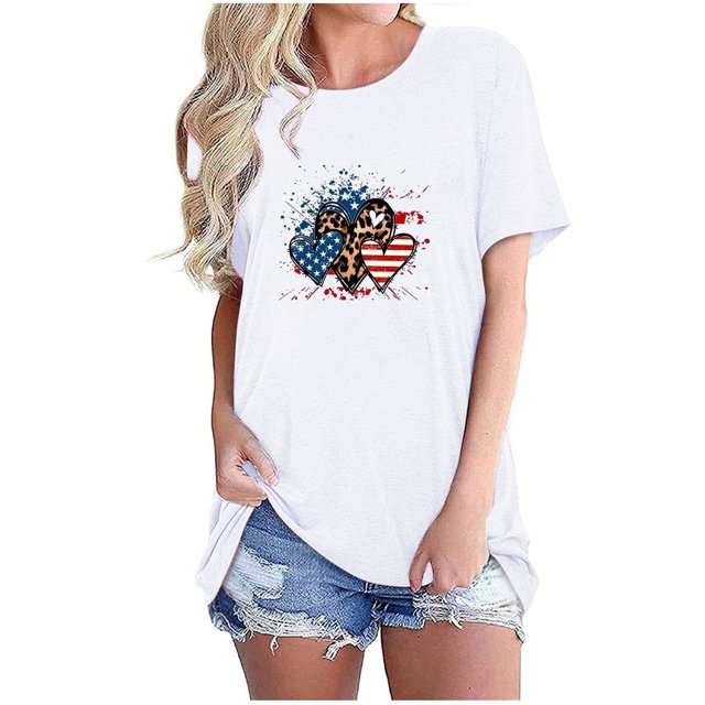 Camisetas de Manga Corta para las Mujeres Día de la Independencia Impresión Básica Camiseta de Verano, Cuello Redondo Casual Camiseta Blusa