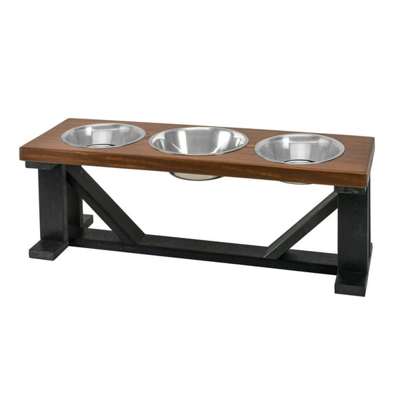 Bearwood Essentials Pet's Dining Experience with 3-Bowl Farmhouse-Style Dog Feeder - Black/Chestnut