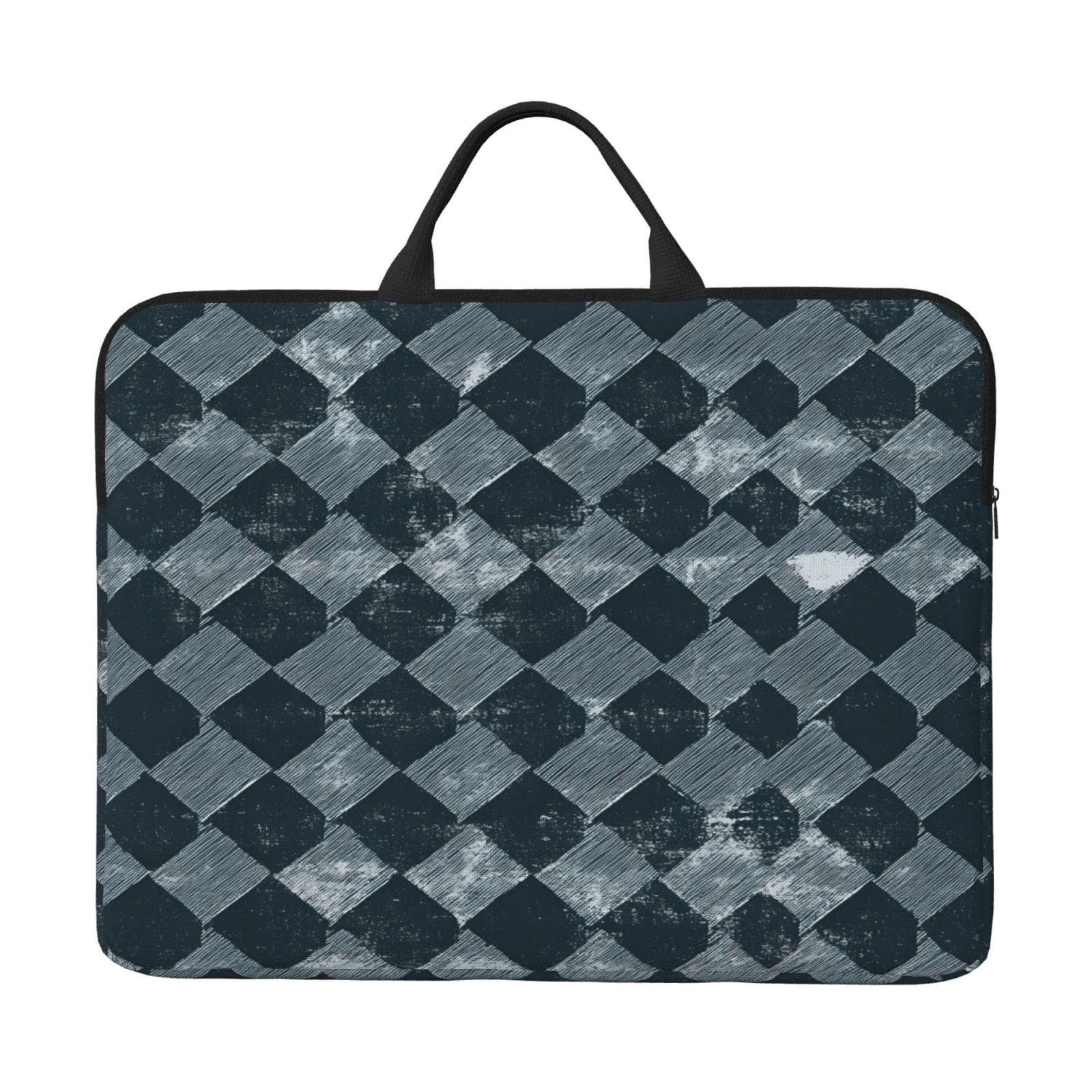 Laptop Sleeve Bag For Women Men 14inch Waterproof Durable Protective Computer Carrying Cover Handle Laptop Case Bag Darkslateblue Houndstooth Vintage Texture Hand-Drawn Sketch_3