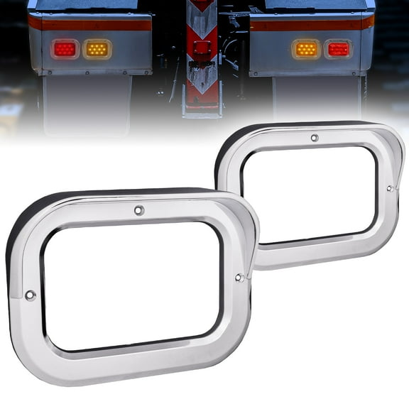 2pc 5" x 3" Rectangular LED Tail Light Chrome Visor Bezel [Install-On-Grommet] for TBL5310 TBL5324 LED Tail Lights On Tow Truck 80-Inch Trailers