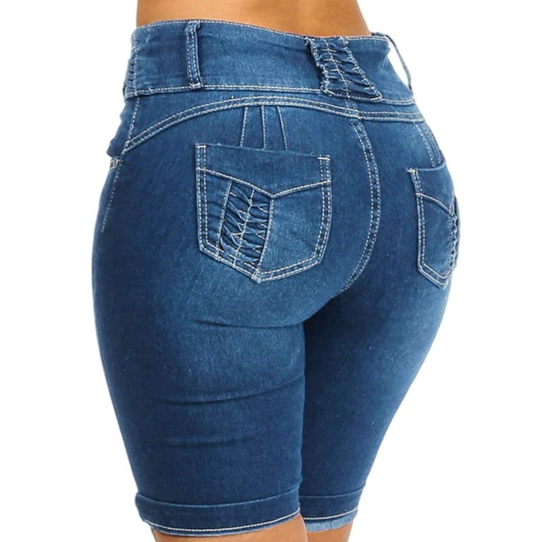 Frontwalk Summer Denim Shorts for Womens Solid Color Skinny Jeans with  Pockets 