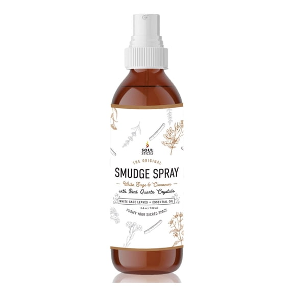 White Sage and Cinnamon Soul Sticks Smudge Spray for Cleansing Negative Energy and Purifying Home | Made with White Sage and Quartz Crystals | 3.5 oz. Bottle
