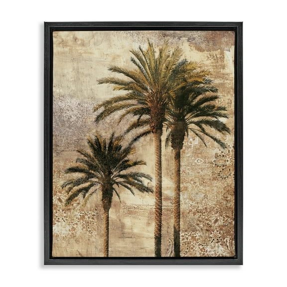 Stupell Industries Rustic Vintage Palms Plants & Flowers Painting Black Floater Framed Canvas Art Print Wall Art, 17 x 21