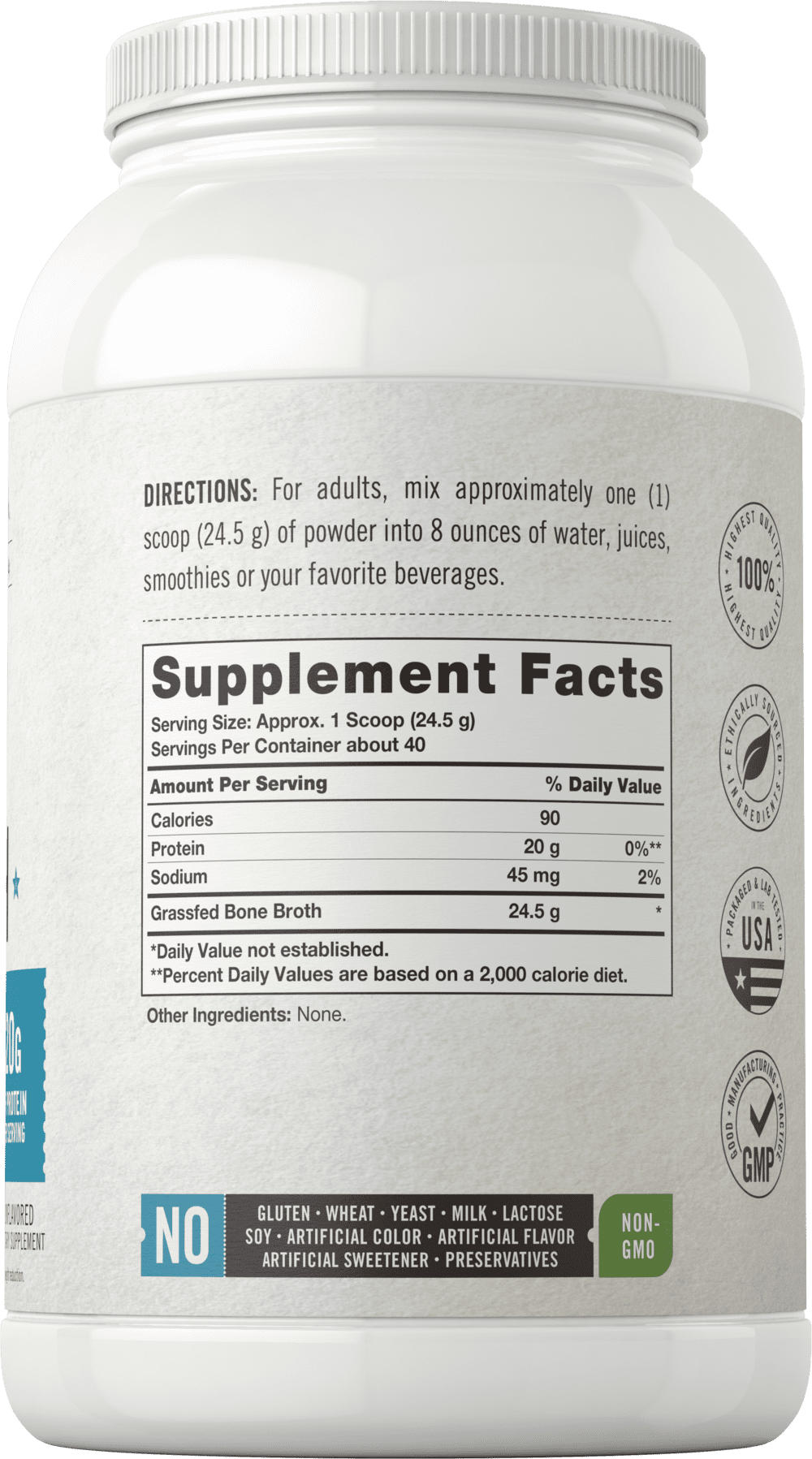 Grass Fed Bone Broth Protein Powder | 35.2 oz (2.2lb) | 20g Protein for Men and Women | Herbage Farmstead by Carlyle