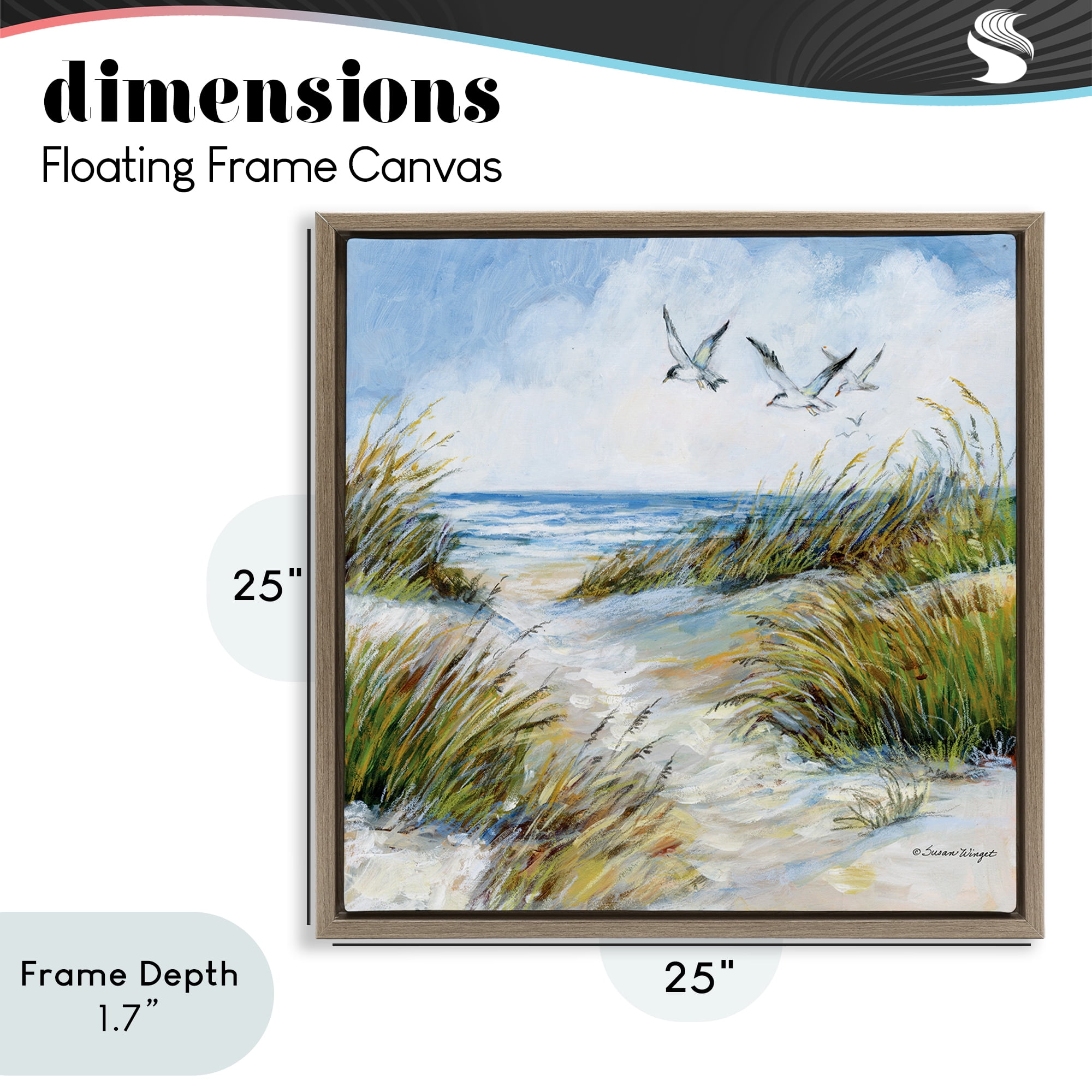 Stupell Industries Beach Path Seagulls Overhead Brown Framed Floater Canvas Wall Art, design by Susan Winget