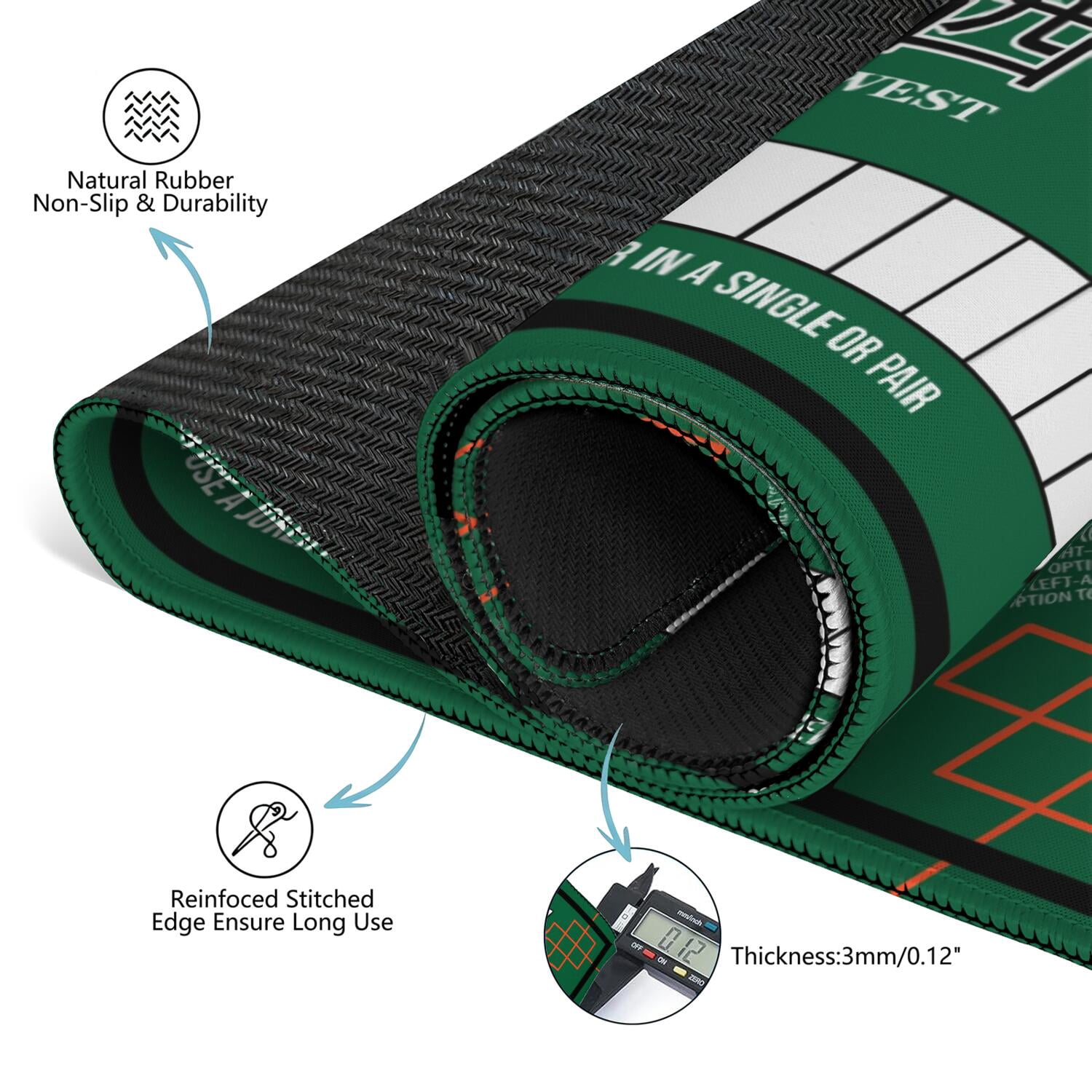 Green Mahjong Mat with Rules, 31.5*31.5in Anti Slip American Mahjong Mat for Table, Noise Reduction, Neoprene Mah jongg Mats with Carrying Bag & 3 Dices, Mahjong Supplies Gift, Board Tile Games Mats