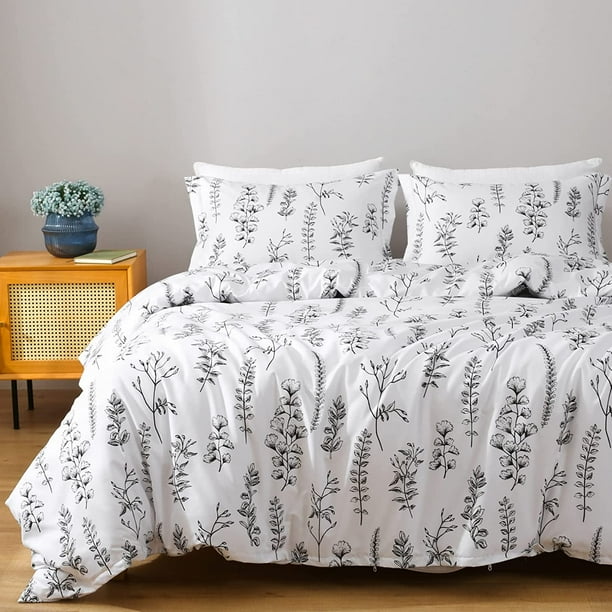 White Twin Duvet Cover Set 2Piece(1 Duvet Cover&1 Pillowcase) Plant