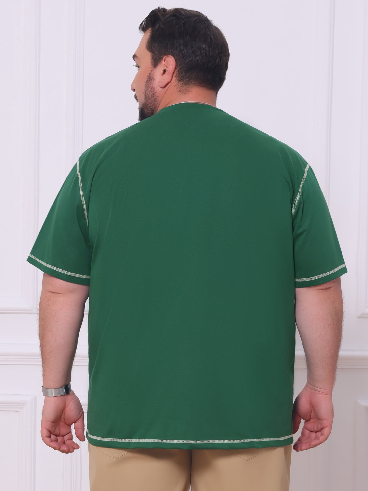 DARING DIVA Men's Big Tall Contrast Trim Button Down Short Sleeve Shirts 3XL Green