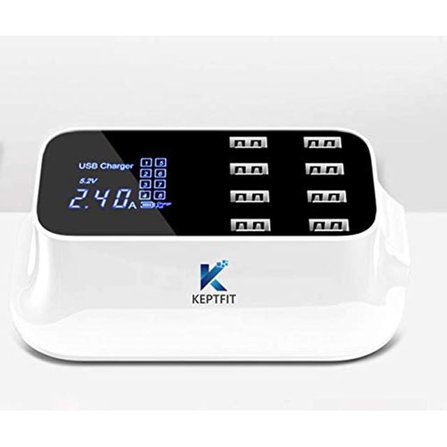 Keptfit, Cargador USB Múltiple, con 8 Puertos, Blanco