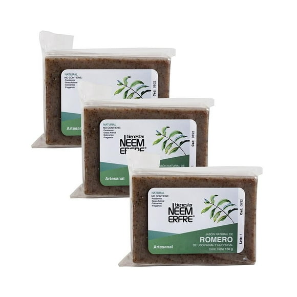 Pack de 3 Jabones de romero natural y artesanal Bienestar NEEM ERFRE 150 g c/u