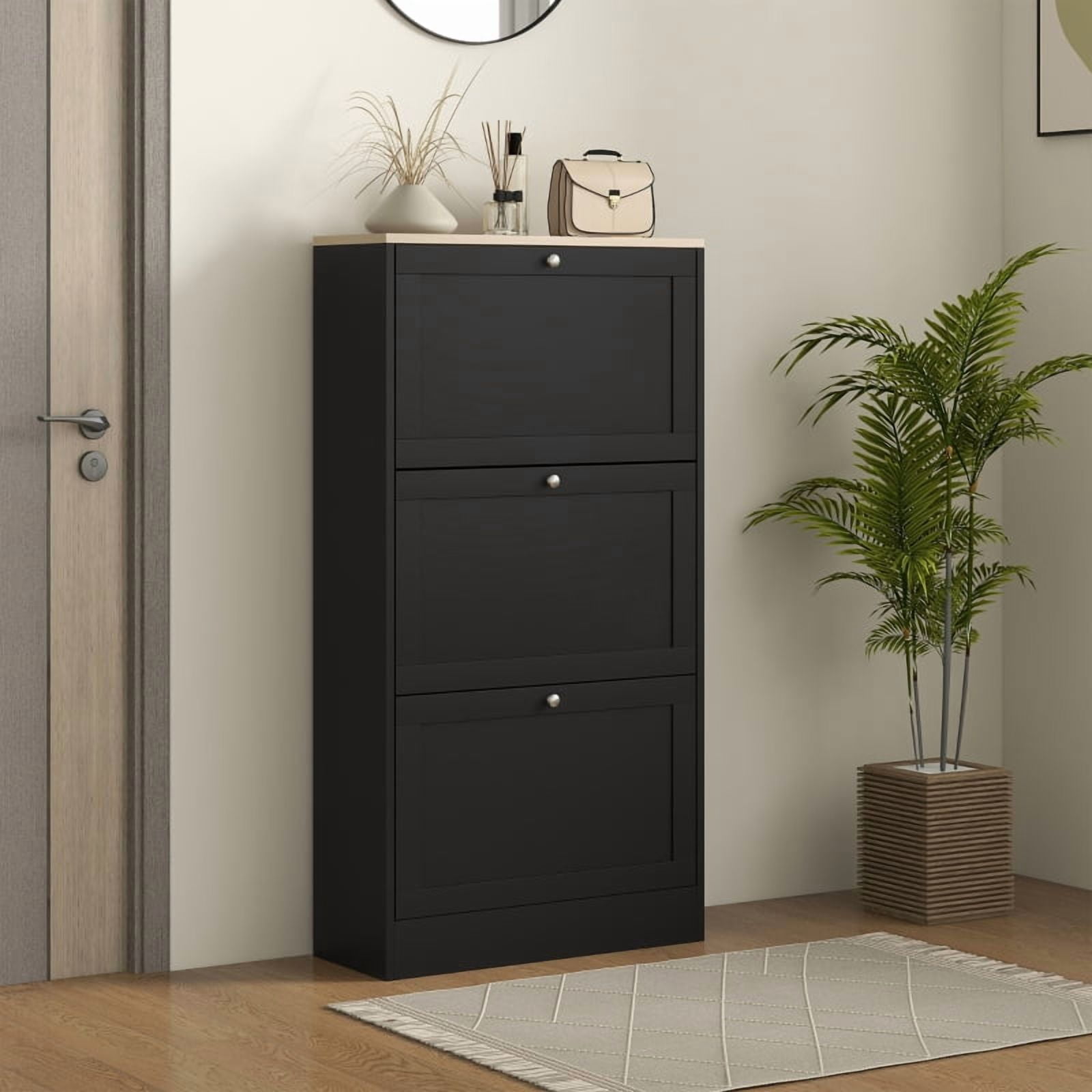 Alvantor 3-Drawer Shoe Storage Cabinet with Adjustable Shelves, Narrow Entryway Organizer 23.6" x 9.3" x 45.3" Black