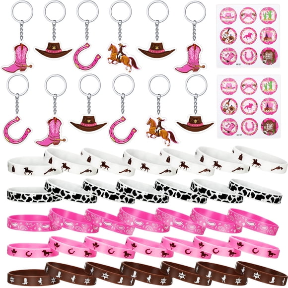 Pulseras de silicona HyDren, 48 unidades, llaveros acrílicos para fiestas de vaqueras