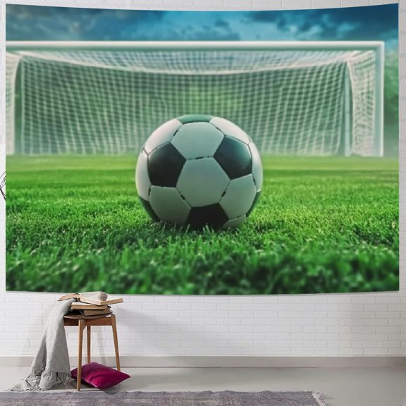 BCIIG Soccer Ball Green Field Goal Net Tapestry Wall Hanging Unique Style for Home Decorations - Aesthetic Graphic Tapestries for Living Room Bedroom 40x30inch