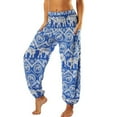 thumbnail image 3 of Previn Women's Boho Yoga Pants Indian Dance Pants Long Casual Soft Cinched Bottom Elastic Waisted Lightweight Bohemian Harem Genie Pants Style9 Small-X-Large, 3 of 4