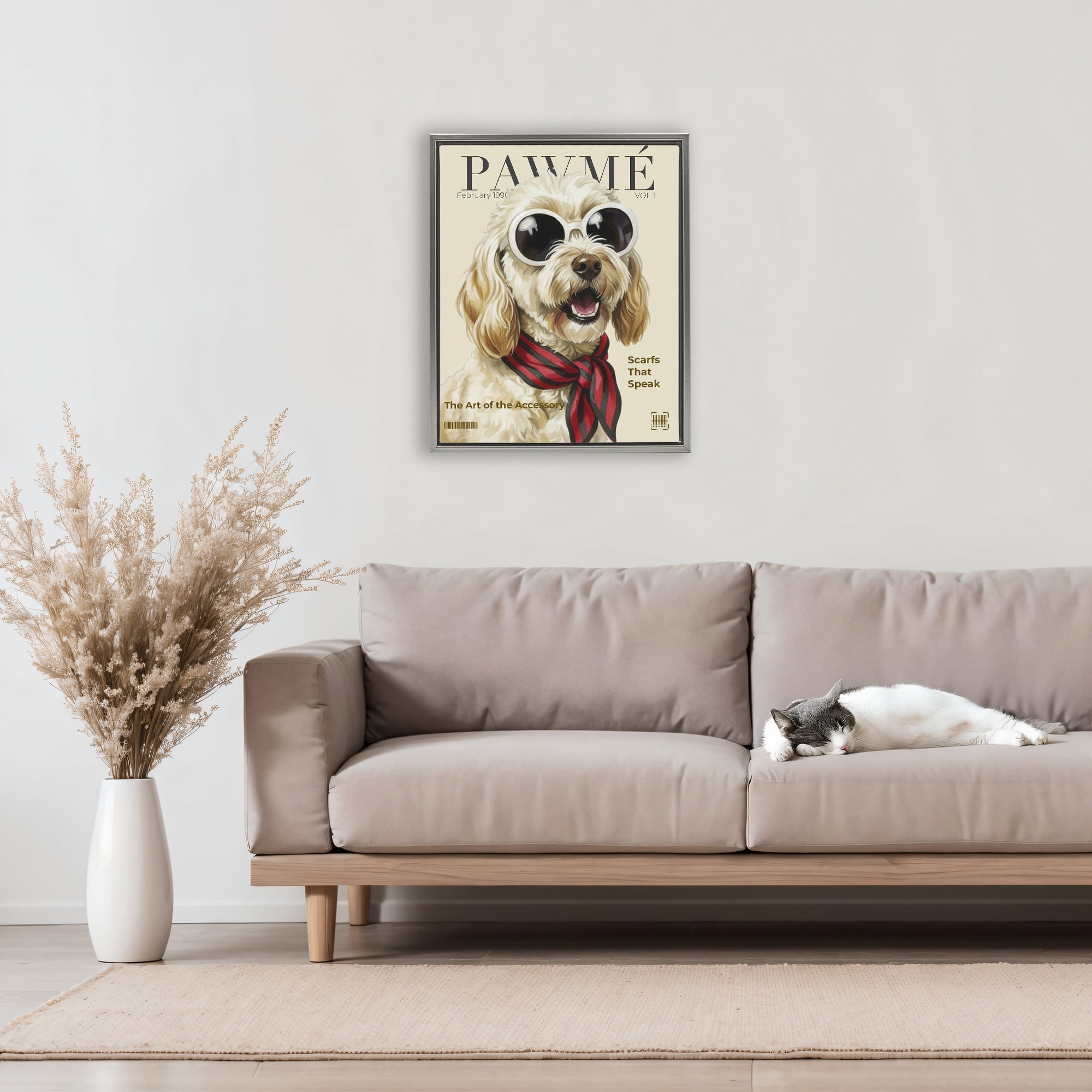 Stupell Industries Pawme Dog Fashion Magazine Gray Framed Floater Canvas Wall Art, design by A Barefoot Stylist