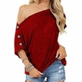 thumbnail image 4 of Kozecal Pure Color Basic T Shirt, Women Off Shoulder Top Loose Fit For Vacations, 4 of 5