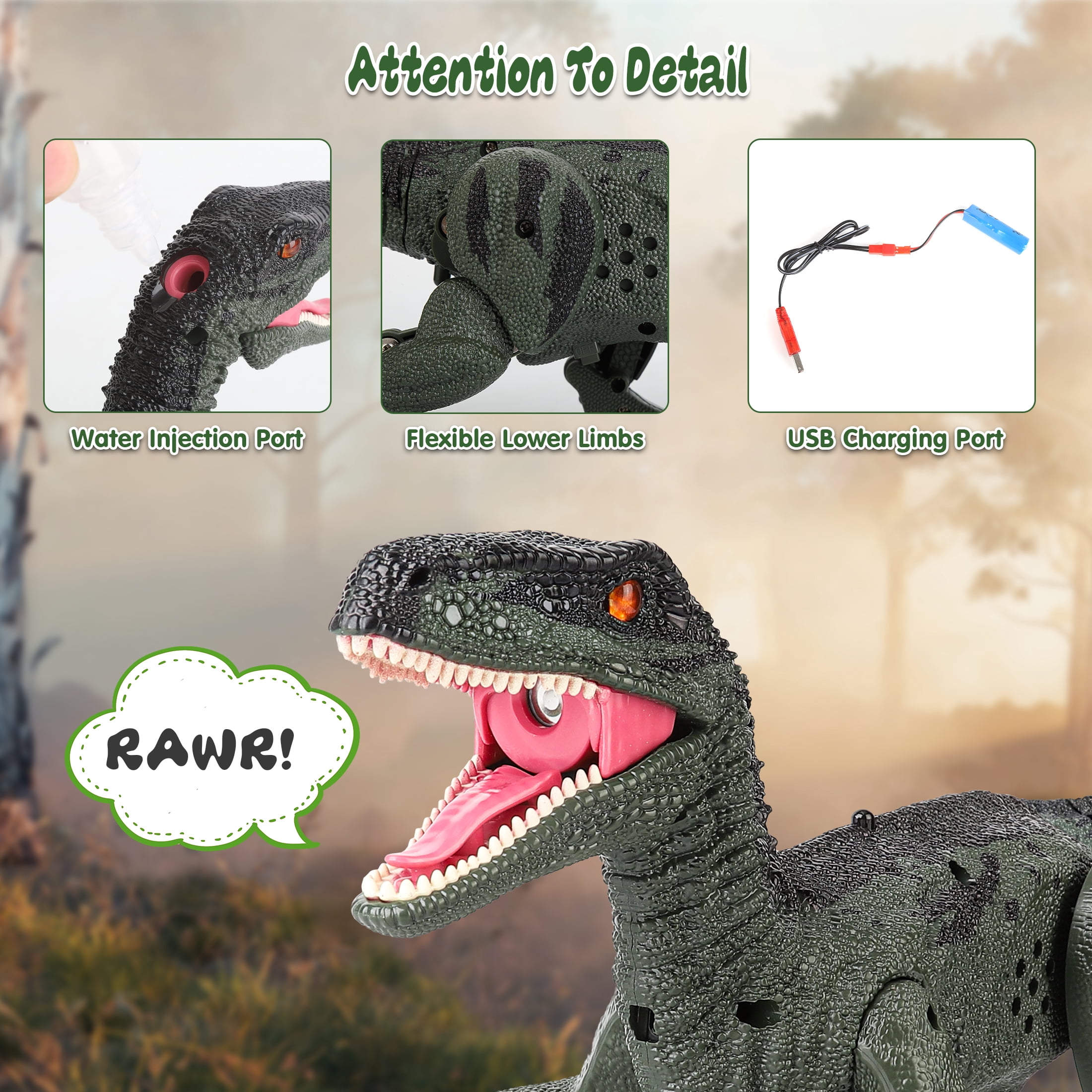 Remote Control Dinosaur, Realistic Dinosaur Toys for Kids 3-6, Rechargeable Walking Robot Dinosaur Jurassic Toys, 2.4GHZ RC Dinosaur Toys with Sound & Spray for Christmas Boys Girls 3+