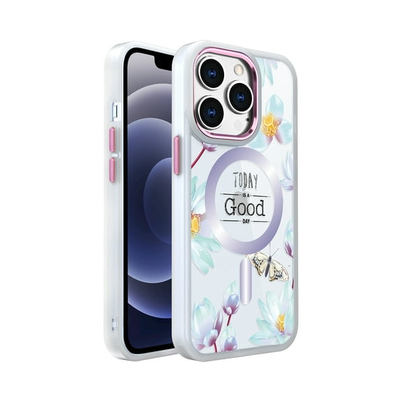 Phone Case for Apple iPhone 12 Pro Max Hybrid Flower Quotation Design Fashion Clear Hard with MagSafe Compatible Cover fit iPhone 12 Pro Max - Today is a Good Day