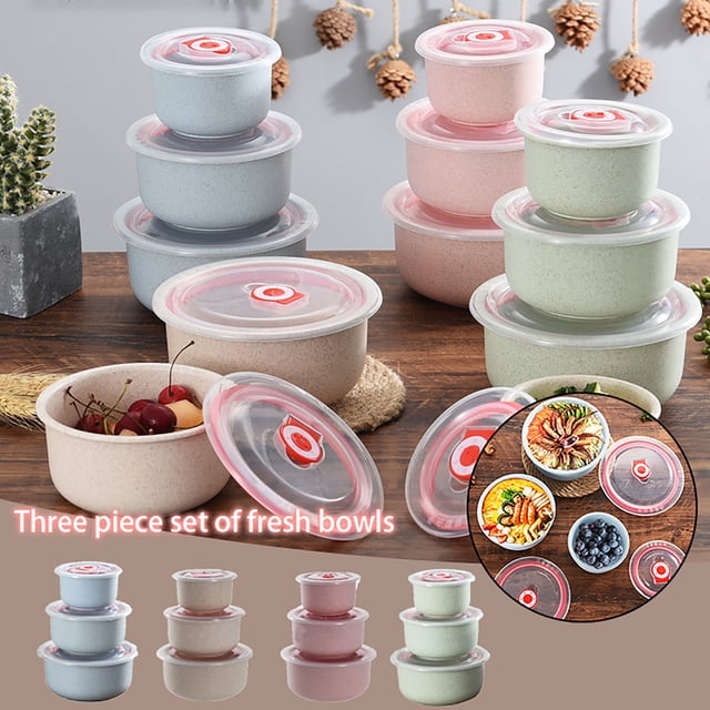 Vaidha Straw Fresh-keeping Bowl With Lid Household Microwaveable Round Bento Box Lunch