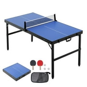 VEVOR Ping Pong Table, Mid-Size Table Tennis Game, Indoor MDF Table Tennis Table, Foldable Portable Complete Ping Pong Table Set with Net, 2 Paddles, 3 Balls,Carry Bag,Handle (No Assembly Required)