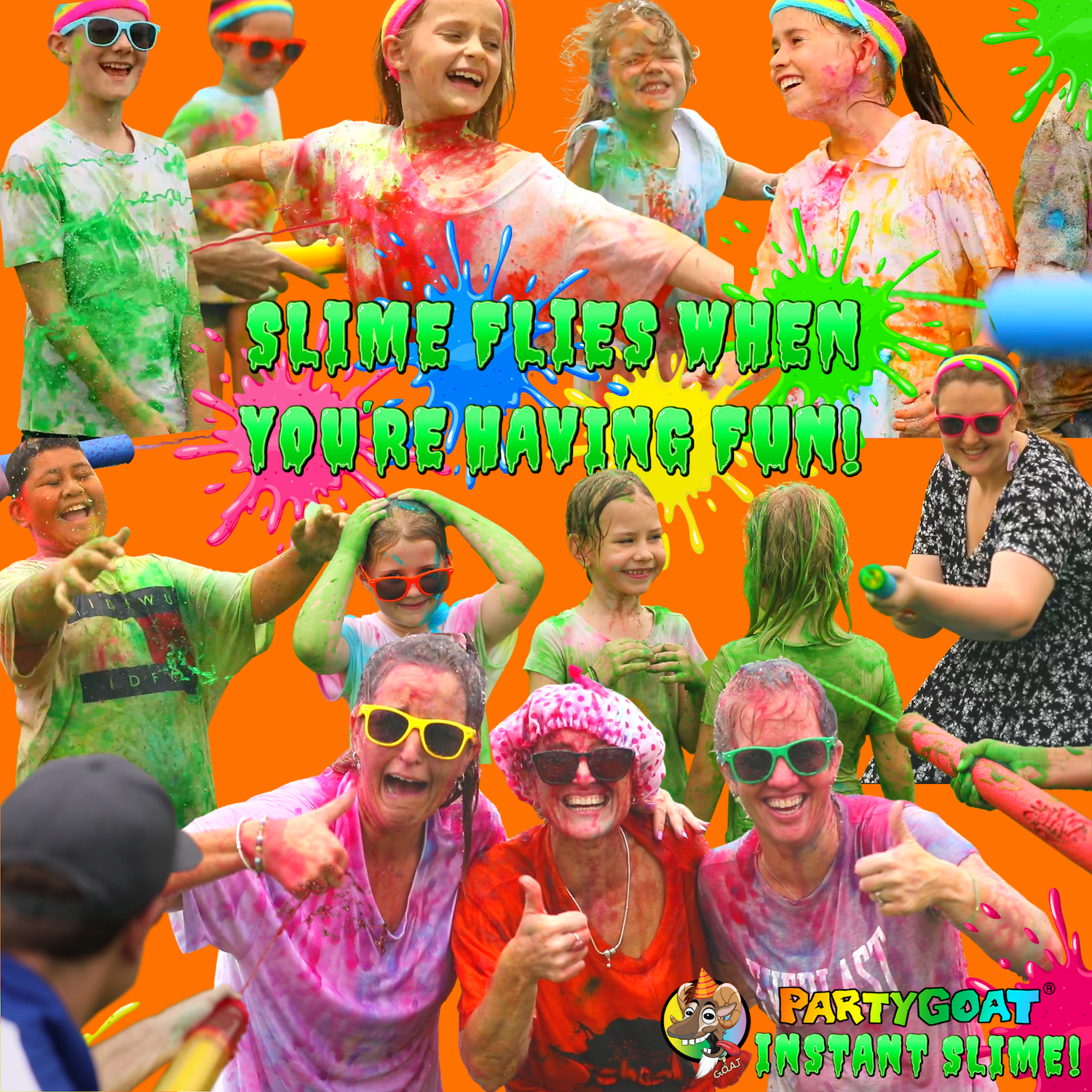 PARTY GOAT Instant Slime Powder for Slime Games & Color Runs, Bulk 4 Color Kit, 40 Gallons