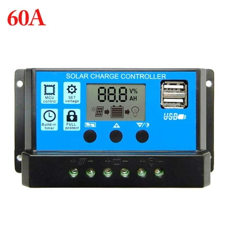 

60A/50A/40A/30A/20A/10A 12V 24V Auto Solar Charge Controller PWM Controllers LCD Dual USB 5V Output Solar Panel PV Regulator