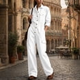 thumbnail image 6 of Utility Jumpsuit Button down Wide Leg Cargo Pockets Collared Utility Jumpsuit Long Sleeve High Waist Pleated Casual Wide Leg Overalls with Pockets, 6 of 7