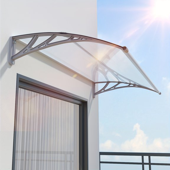 Polycarbonate Window Awning - UPF50  UV Protection, Weatherproof DIY Canopy for Sun/Rain/Snow | 24-120 Inch in Blue/Brown | Leak-Proof Design for Patios & Decks