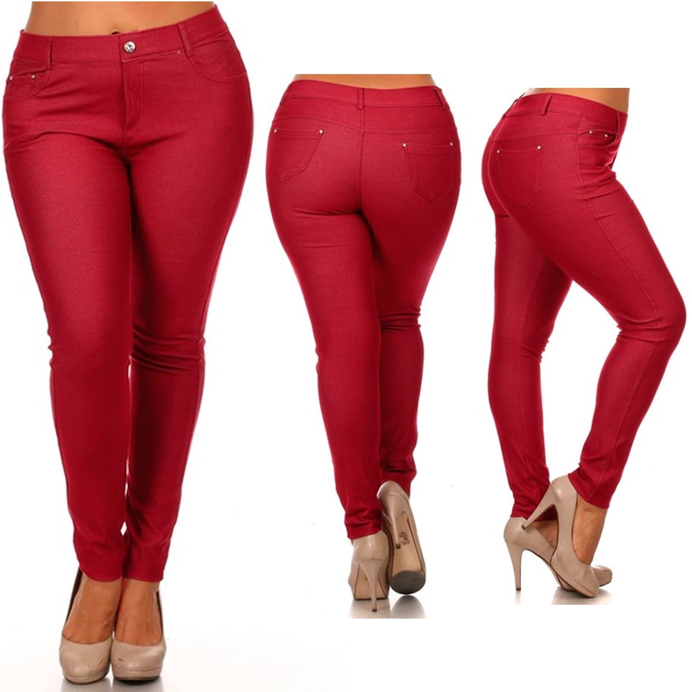 womens red jeggings