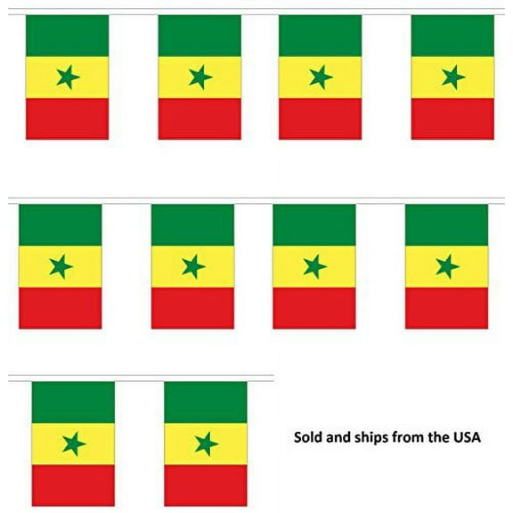 10' Senegal String Flag Party Bunting Has 10 Senegalese 6"x9" Polyester Banner Flags Attached, Popular For School Classroom, Bars, Restaurants, World Cup Theme Parties