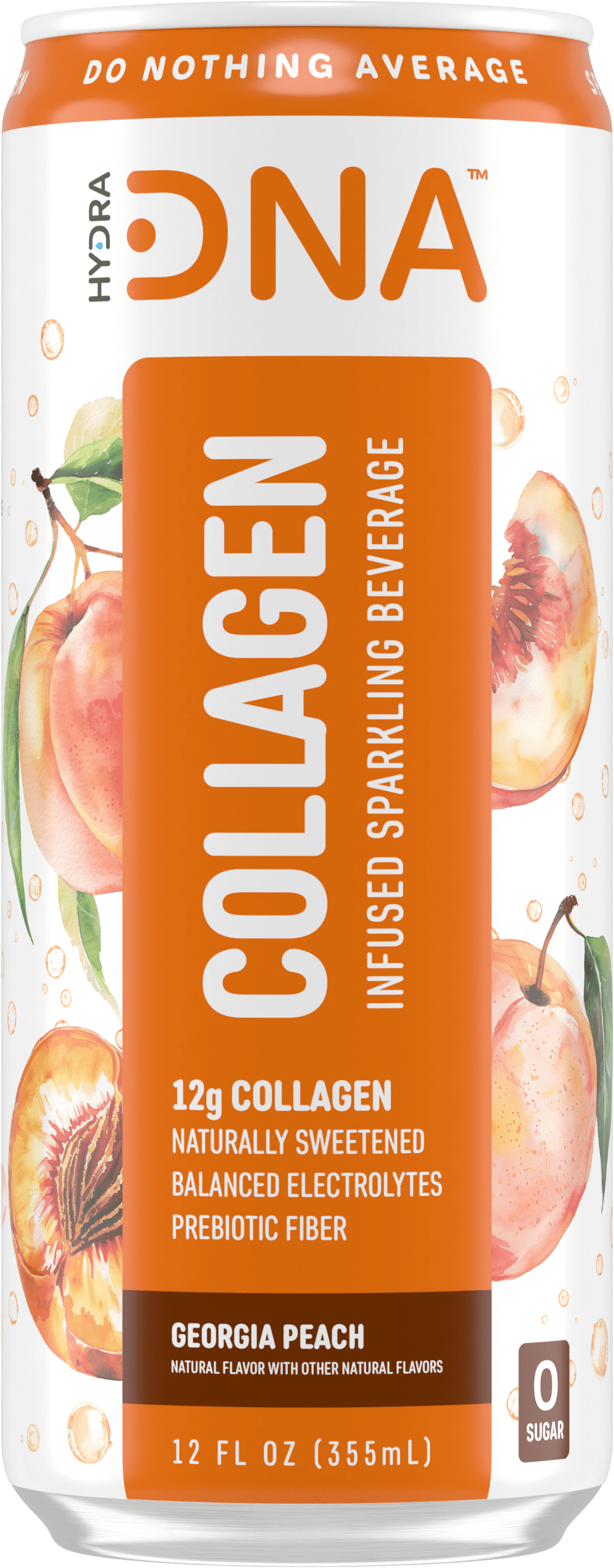 HYDRADNA Collagen Sparkling Protein Water Drink, Georgia Peach Flavor, Sugar-Free, Keto-Friendly, Gluten-Free, 12 Pack, 12 fl oz