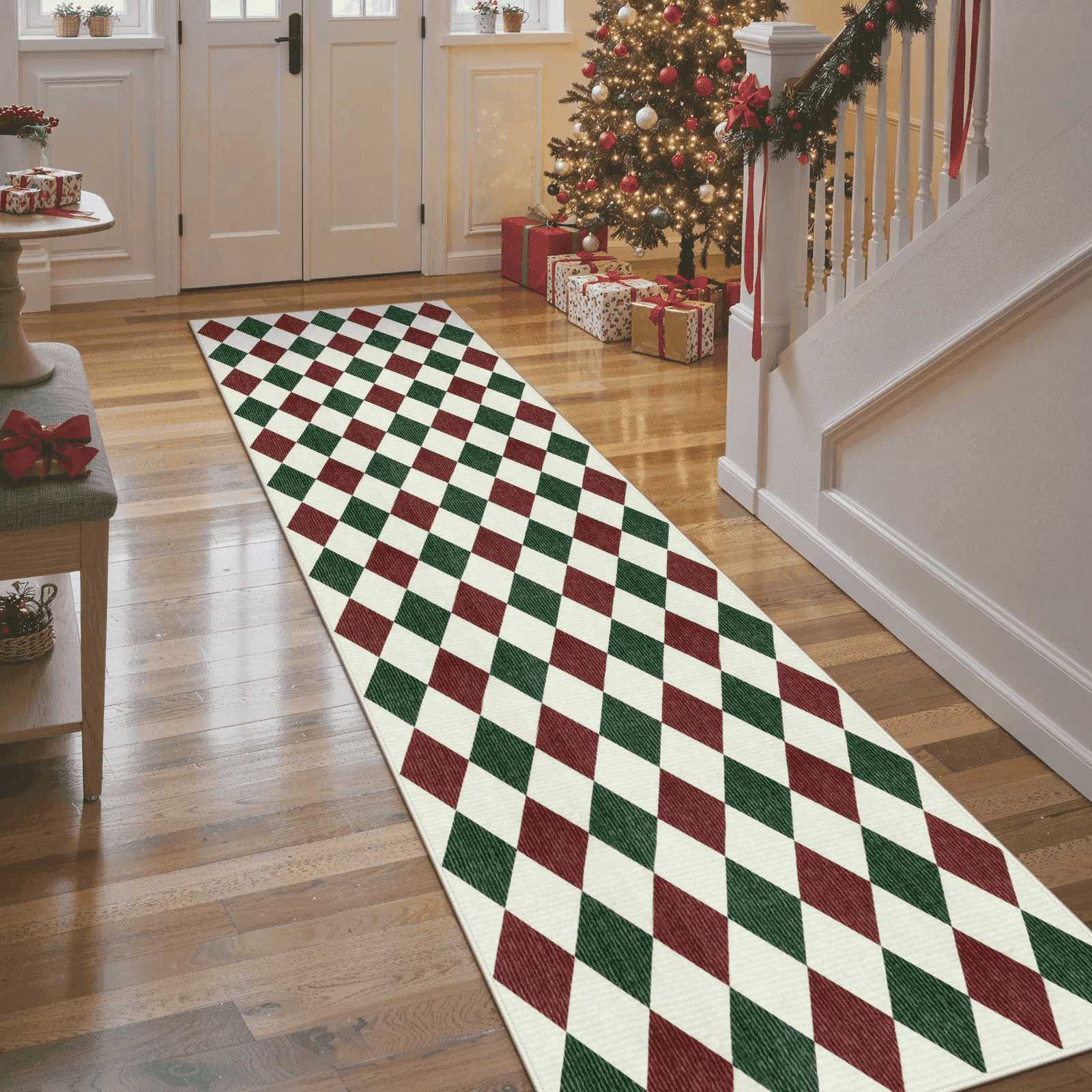 RUG ROBOT 2'6''x8' Christmas Runner Rugs for Hallway, Washable Non-Slip Checkered Kitchen Runner Rug, Farmhouse Xmas Holiday Rug for Entryway, Bedroom, Laundry Indoor Christmas Decor